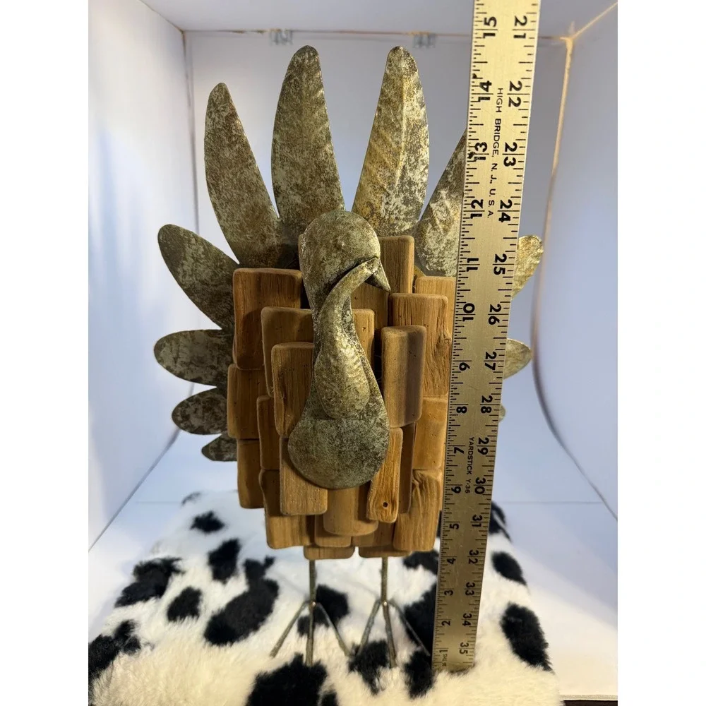 Rustic Wood and Metal Turkey Figurine Thanksgiving Harvest Decor 15 Inch